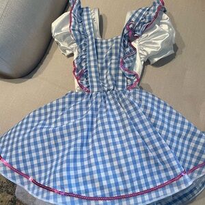 Blue and White Gingham Dress with Ruffle Details
